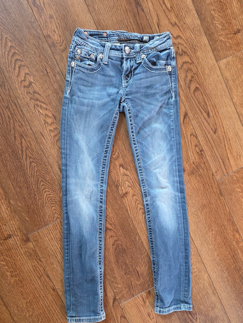 Miss Me Girls Faded Blue Skinny Jeans with Contrast Stitching